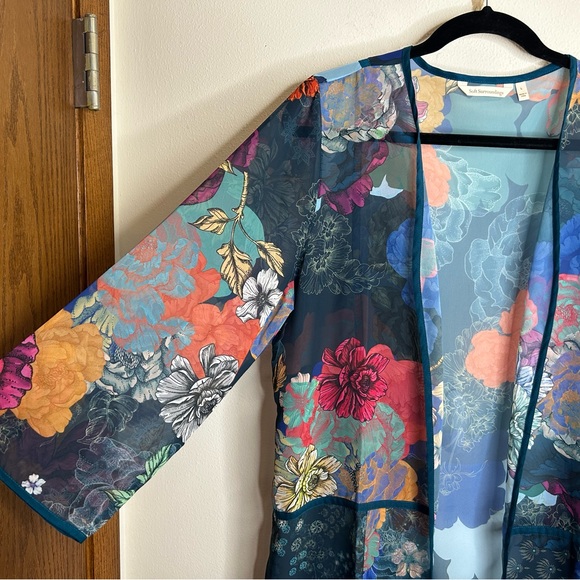 Soft Surroundings Multicolor Floral Kimono Womens L sheer layer Boho Hippie - Picture 8 of 12